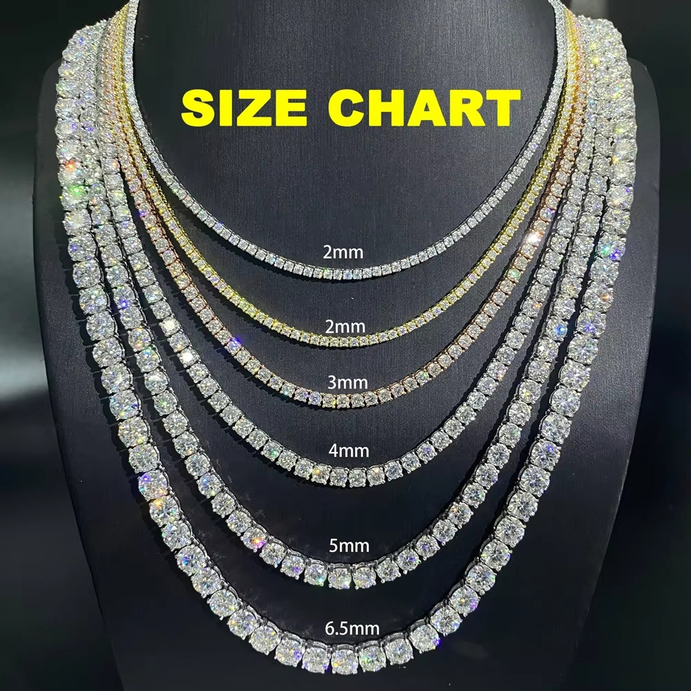 USA in Stock Fine Jewelry Hip Hop Sterg Sier VVS Moissanite Dia Classic Tennis Chain Necklace for Men Women