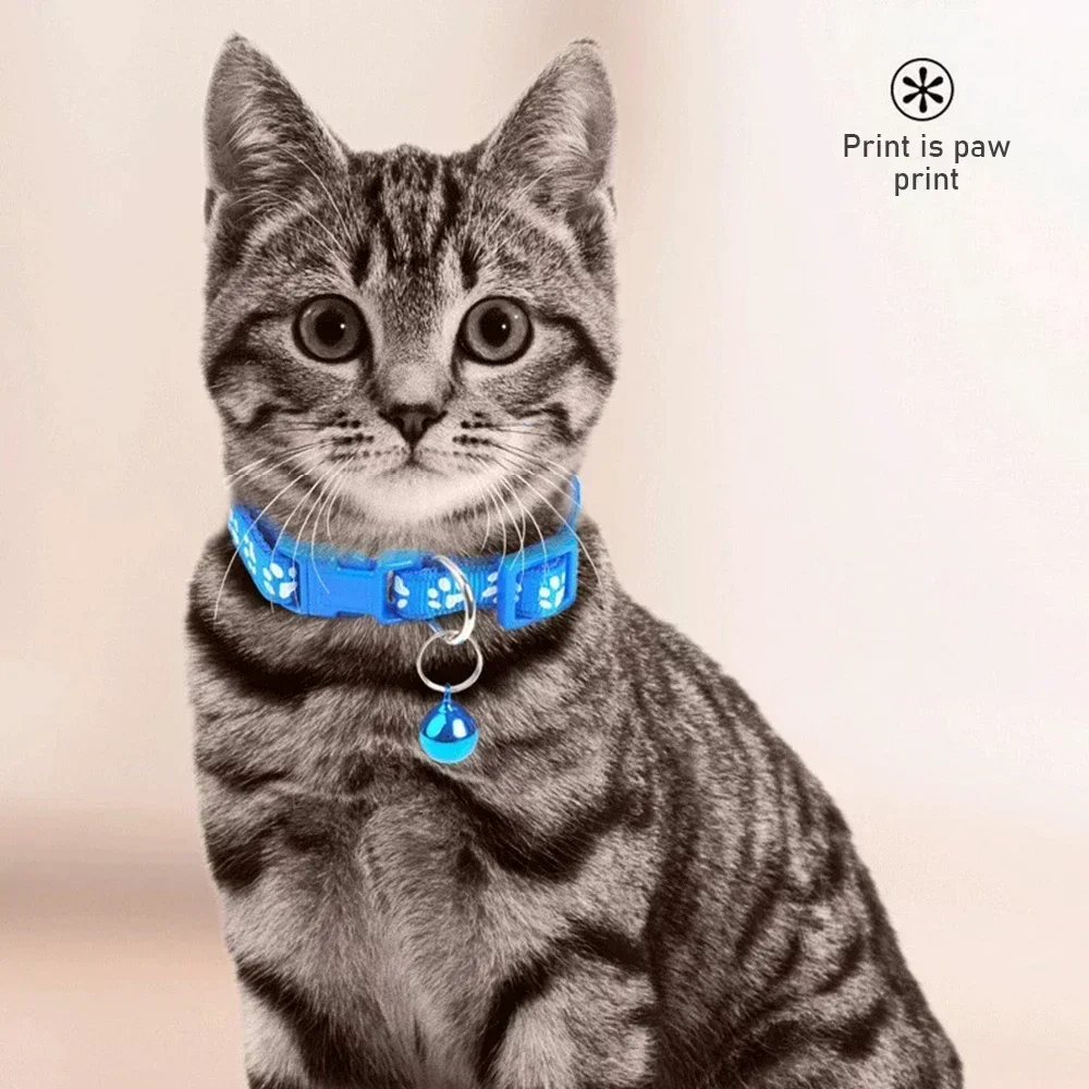 Colorful Pet Collar with Bell Cute Footprint Small Dog and Cat Adjustable Bowties DIY Band Pet Supplies Puppy Accessories