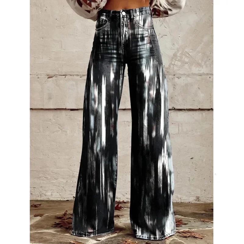 Trendy Retro Plus Size 3D Print Pants Women Autumn Fashion Casual Comfortable Imitation Jeans Wide Leg Baggy Jeans Y2k Pants 250303