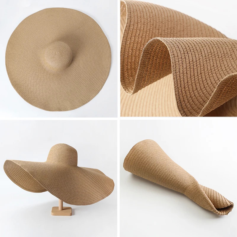 Summer 70cm Large Wide Brim Sun Hats For Women Oversized Beach Hat Foldable Travel Straw Hat Lady UV Protection Sun Shade Hat 250227