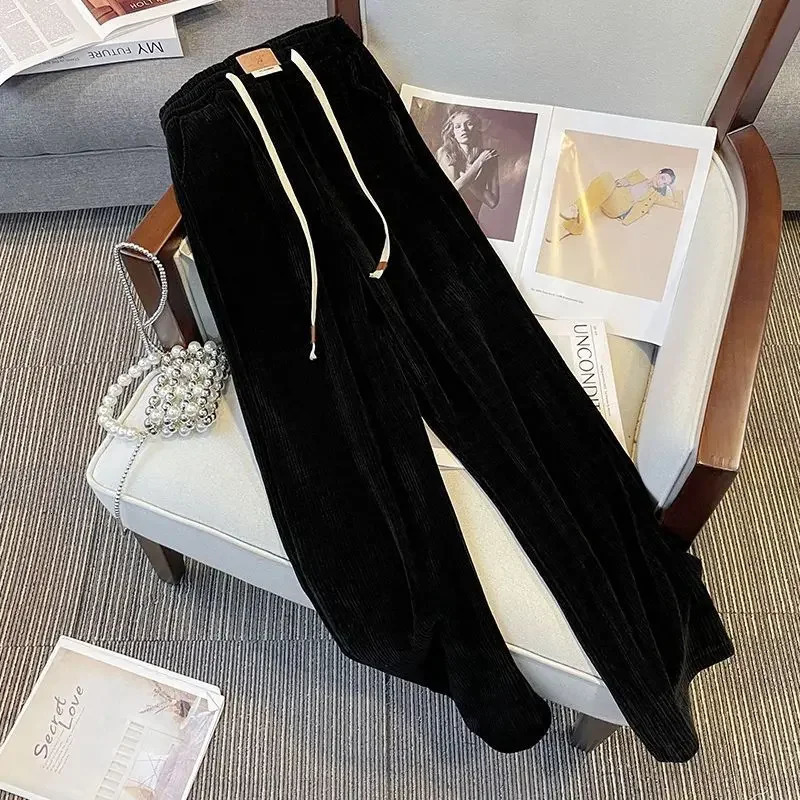 Spring Autumn Womens Pants Set Casual Sportswear Hooded Knit Pullover Sweater Elastic Waist Wide Leg Trousers 2pcs Track Suit 250225