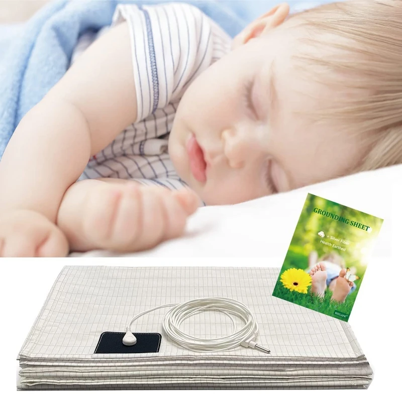 Update Earthing Bed Anti-Static Sheet 5% Silver Fiber Conductive Organic Grounding Sleep Radiation Proof Mat 193X203cm