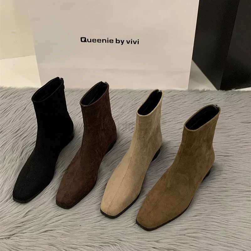 Street Style Wen Ankle Boots Fion Elegant Zippers Shoes Autumn Winter Square Heel Laides Streh Modern Short Booties Z250304