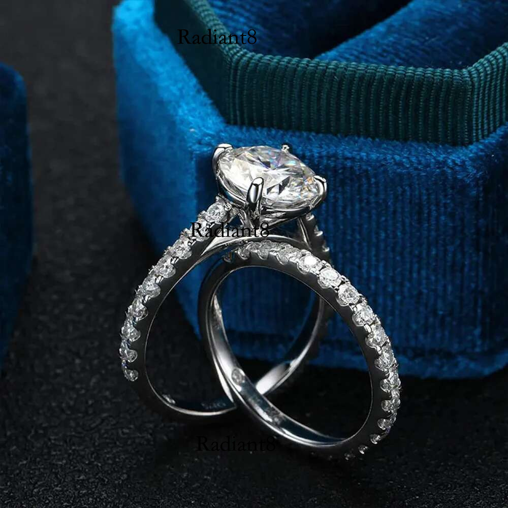 D VVS1 All Moissanite Row Rings Set For Women S Sterg Sier Plated White Gold Dia Ring Wedding Bands Fine Jewelry