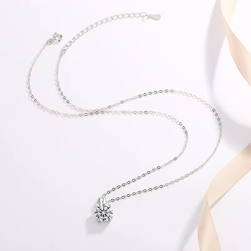 Custom Chain1ct 2ct 3ct D Moissanite Solitaire Drop Necklaces Gold Plated Pendant Sier Chain Jewelry for Women