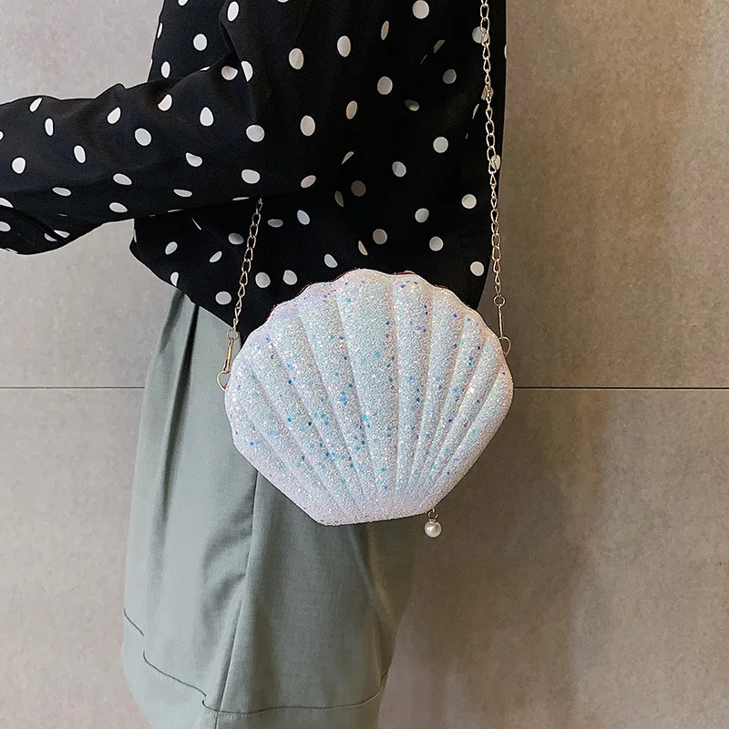 Women Shoulder Handbags Shell Bag Chain Cute Sequins Small Phone Money Pouch Zipper Crossbody Bags for Womens 250303