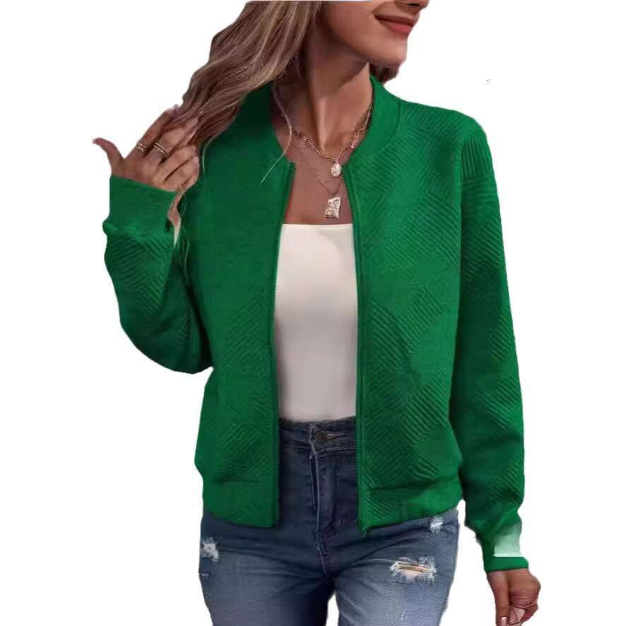 Spring European and American style semi high neck zipper knitted cardigan long sleeved temperament jacket women's 2025 new casual fashion trend c