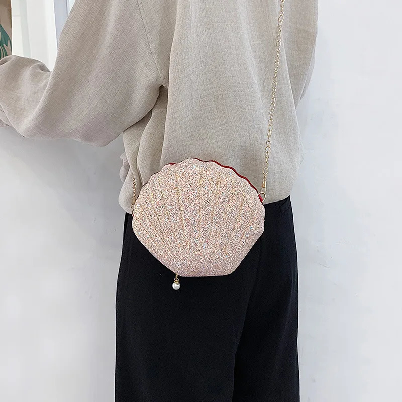 Women Shoulder Handbags Shell Bag Chain Cute Sequins Small Phone Money Pouch Zipper Crossbody Bags for Womens 250303