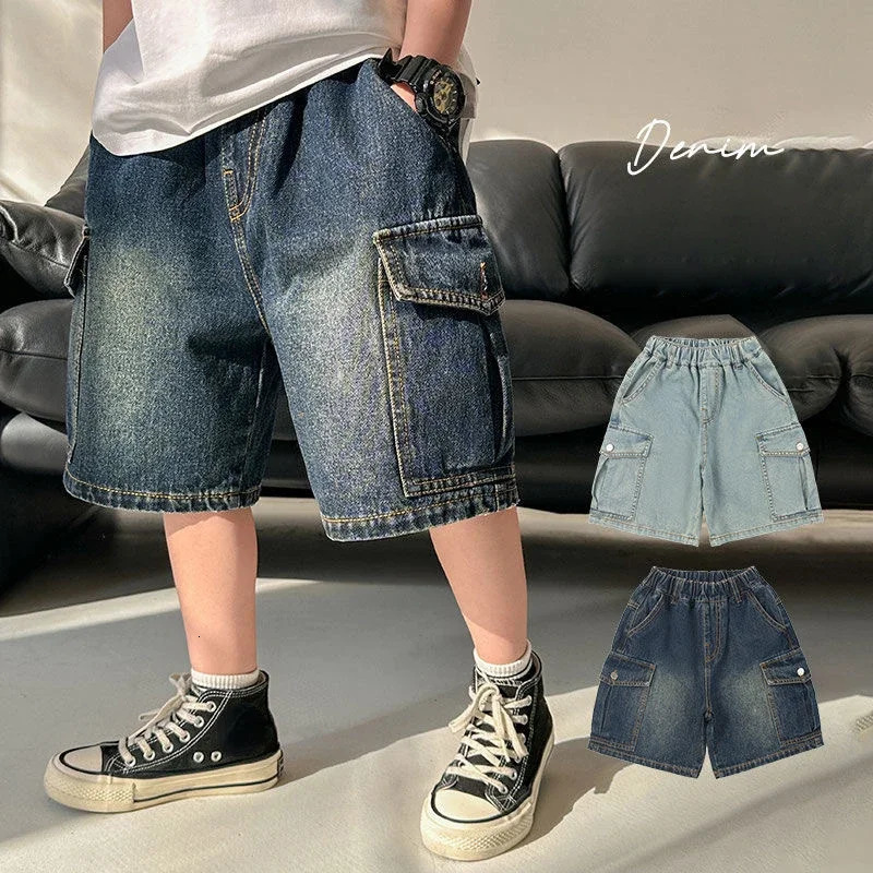 Boys Jean Shorts Kids Eastic Band Short Pant Teenagers Cargo Trousers Summer 3 To 12 Yrs Childrens Casual Clothing 250303