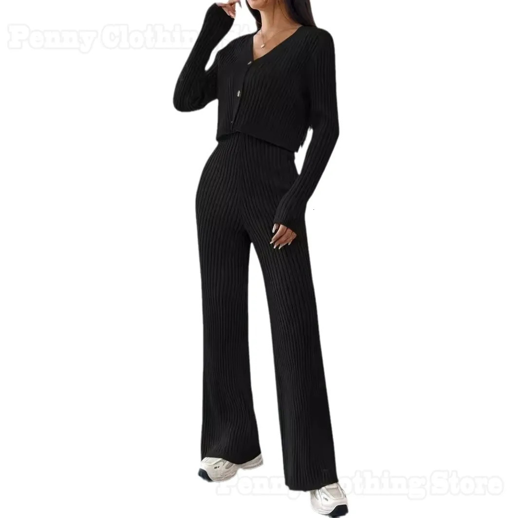 2024 Womens Clothing European And American Spring Autumn Casual Straight Pants VNeck Suit 250225
