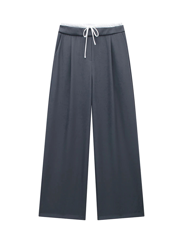 Willshela Women Fashion Solid Lace Up Side Zipper Straight Pants Vintage High Elastic Waist Female Chic Lady Trousers 250303