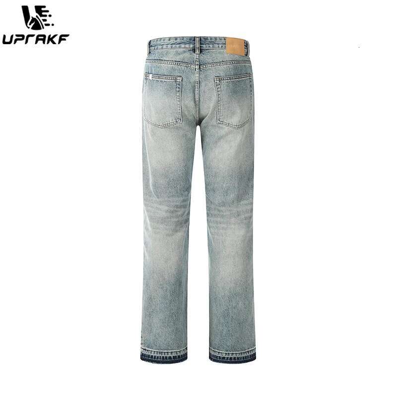 UPRAKF Straight-Leg Streetwear Ripped Jeans Basic High Street Light Color Casual Pocket Denim Loose Fashion