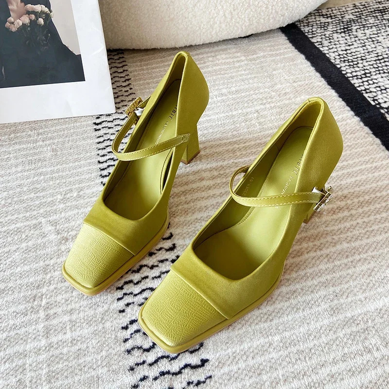 Womens Shoes 2025 Shallow Womens High Heels Fashion Buckle Strap Dress Pumps Women Square Toe Solid Heels Women 250228