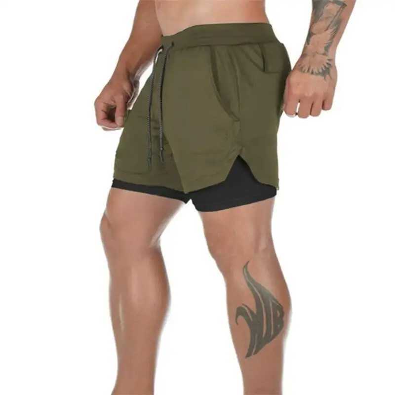 Summer Men Running Shorts 2In1 Double-deck Sport Shorts Sportswear Fitness Short Pants Training Jogging Bottom Mens Clothing M250303