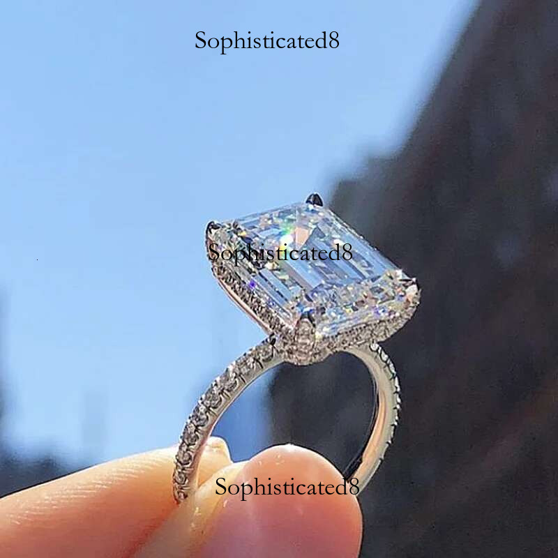 Classic Sterg Sier Emerald Cut Simulated Dia Gemstone Wedding Engagement Band Ring finger Fine Jewelry Wholesale
