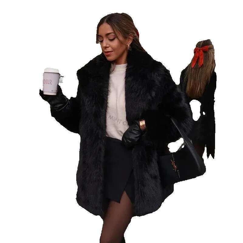 Faux Coat Women Winter - Fluffy Fox Fur Jacket, Long Stylish Overcoat, Warm & Cozy Outerwear