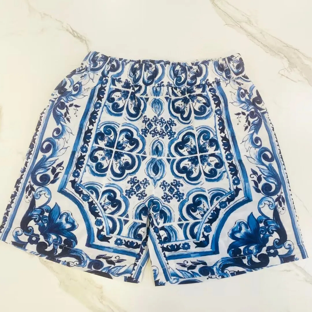 style high end boy set blue flower shirt shorts boy clothing beach shorts summer soft cotton baby boy wear 250304