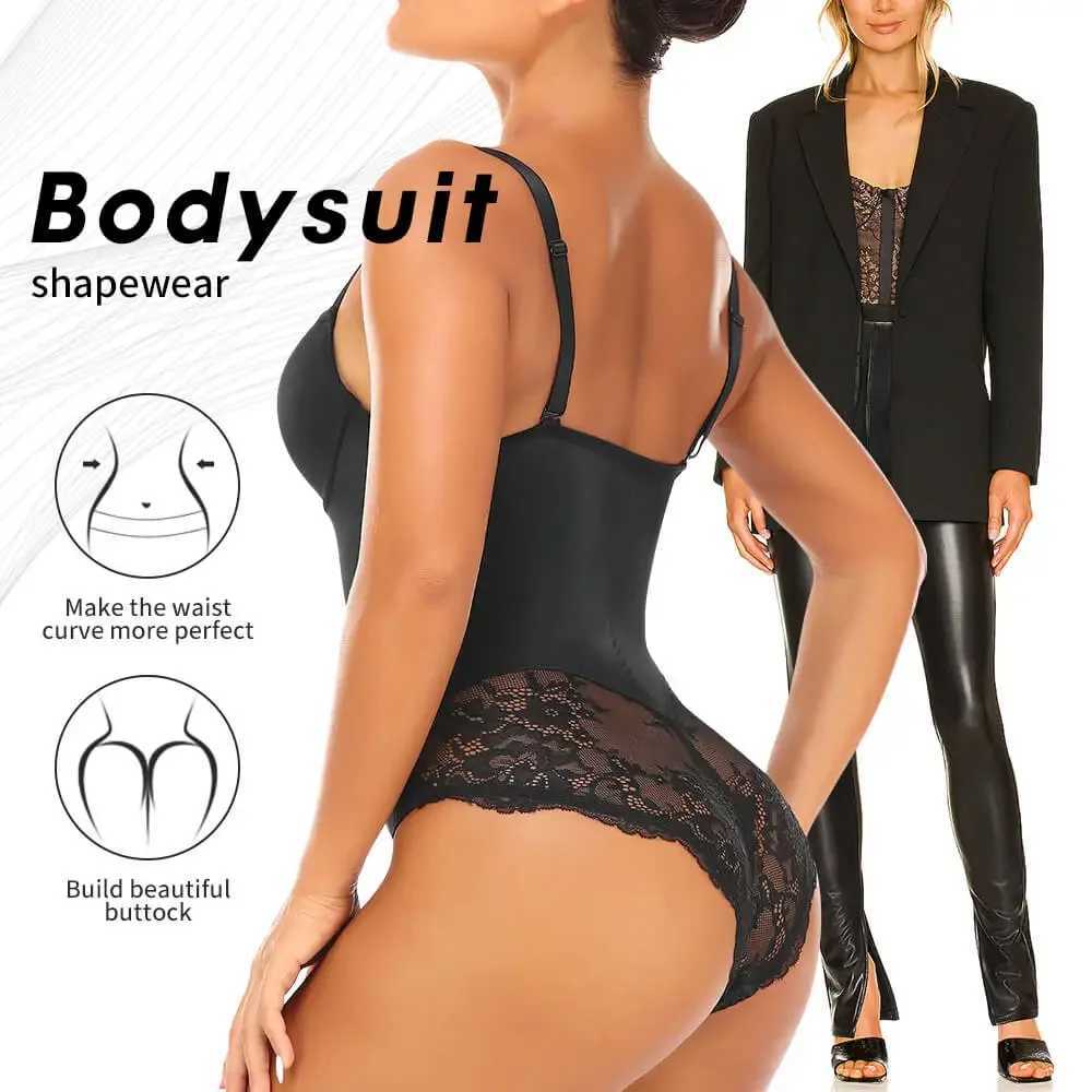 Colombian Fashion Thong Underwear Body Shapers Women Shapewear Bodysuit Sexy Lace Open Crotch Lingerie V-collar Wireless BraXJ250304