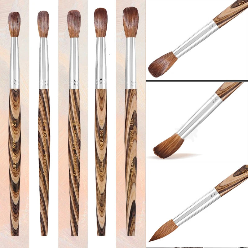 Prue Kolinsky Acrylic Nail Brush Oval Round Head Spliced Wood Handle Professional Salon Quality for Acrylic Powder Size 8-20# 250304