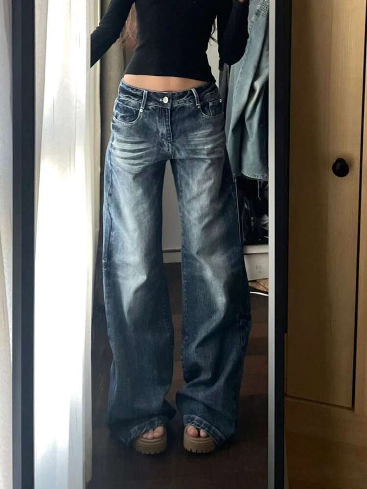 Zoki Streetwear Y2k Jeans Women Loose Mid Waist Casual Denim Pants Vintage American Haruku Lady All Match Trousers Spring New