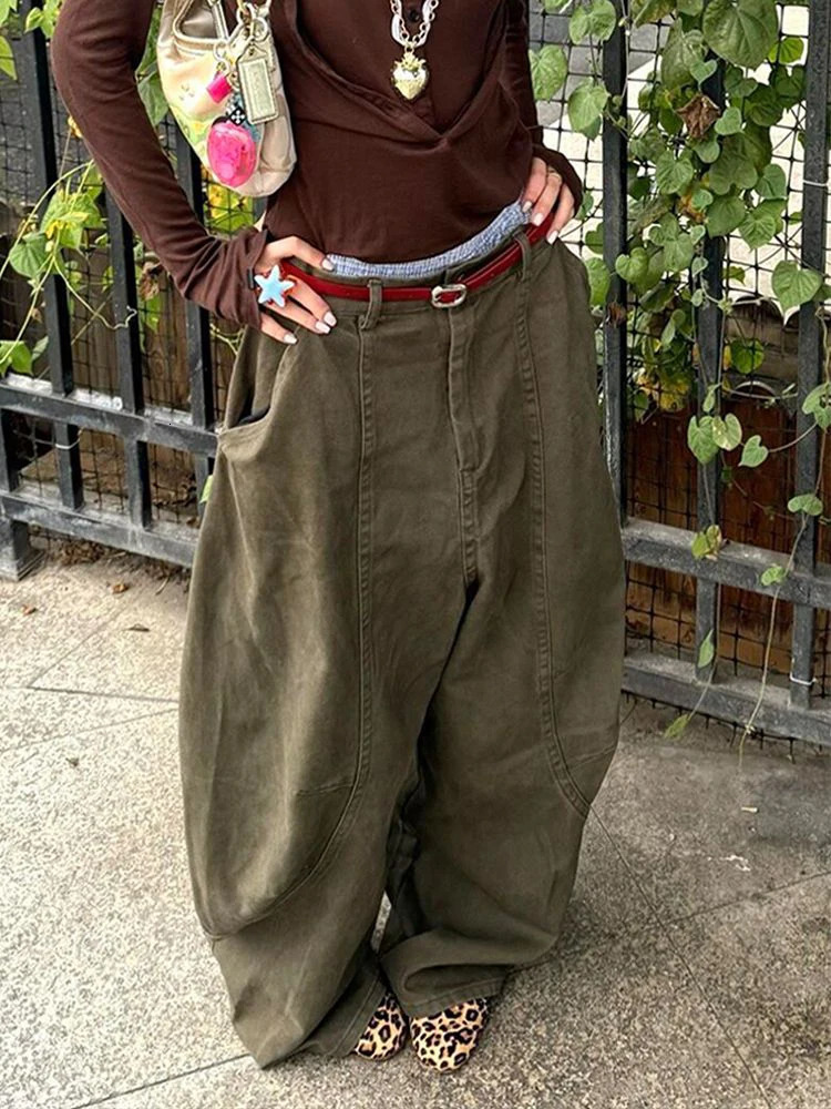 WCFCX STUDIO 2025 High Street Y2K Wide Leg Jeans Harajuku Retro Loose Jean Fashion Casual Wideleg Pants 250227