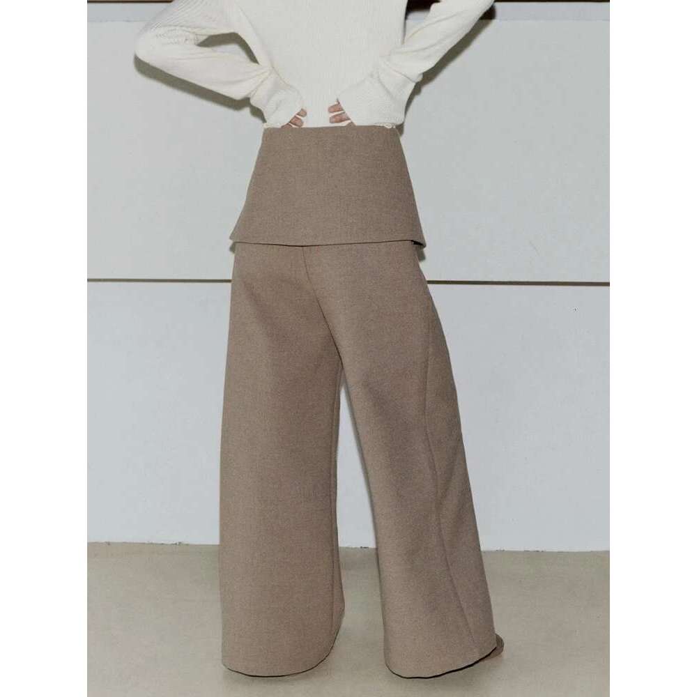 Fashion Women's Fake 2 Pcs Pants Loose Straight High Waist Solid Color Hanging Tion Trousers Autumn 2025 New