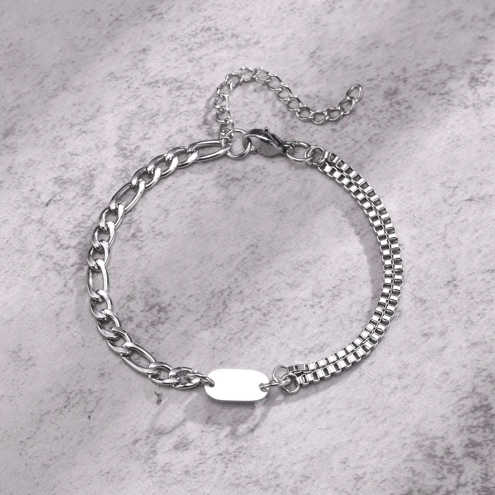 Vnox A-Z Initial Bracelets Men Women, Never Fade Figaro Chain, Double Layered Box k Chain Bracelets, Name Gift for Him