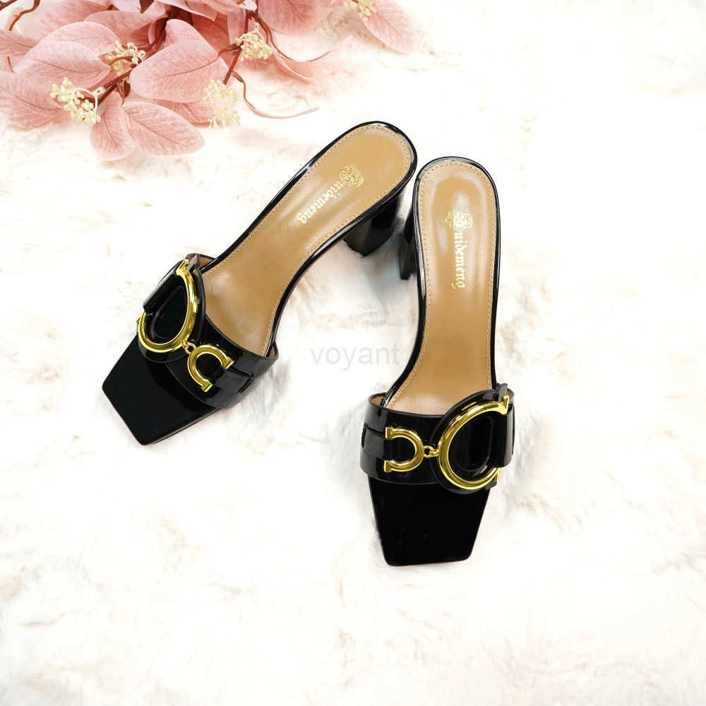 Fi ladies high h luxury leather slippers square toe wens shoes suitable for party and banquet slippers size 44 Z250304