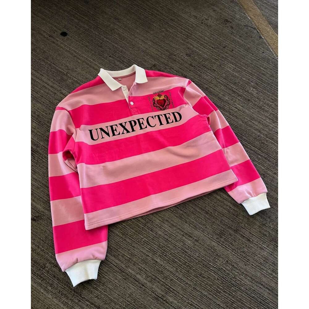 Hip Hop Stripe Pretty Girls America Haruku Fashion Letter Print Polo Shirts Y2k Retro Men Women Long Sleeved T Shirt