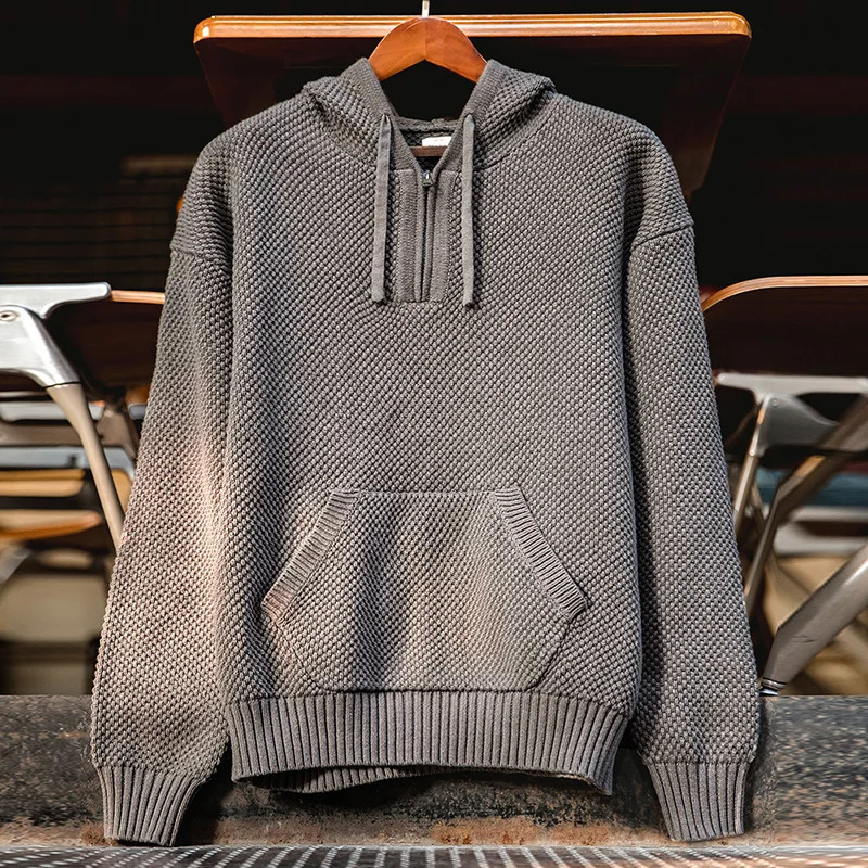 Maden casual knitted sweater half zipper mens basic hoodie autumn and winter fashion warm top 250304