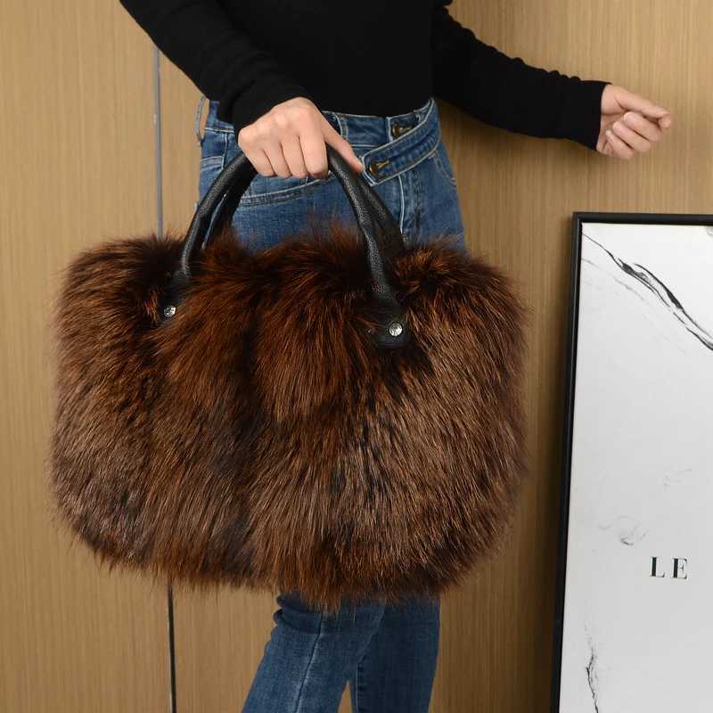 Red Fox Fur Handbag Womens Single Shoulder Cross Bag Womens Clutch Bag Womens Handbag Z250303