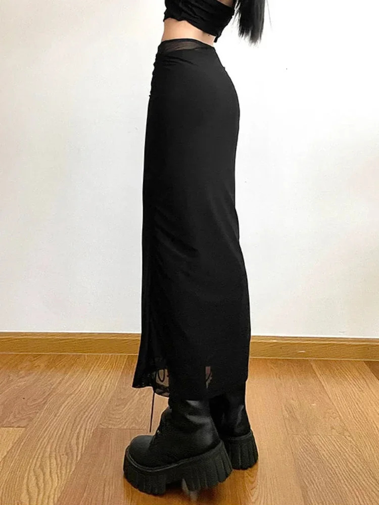 Long Skirts Women Y2k Slim All-match High Street American Retro sweet Gothic Faldas Women Summer Chic Solid Clothing Party 250228