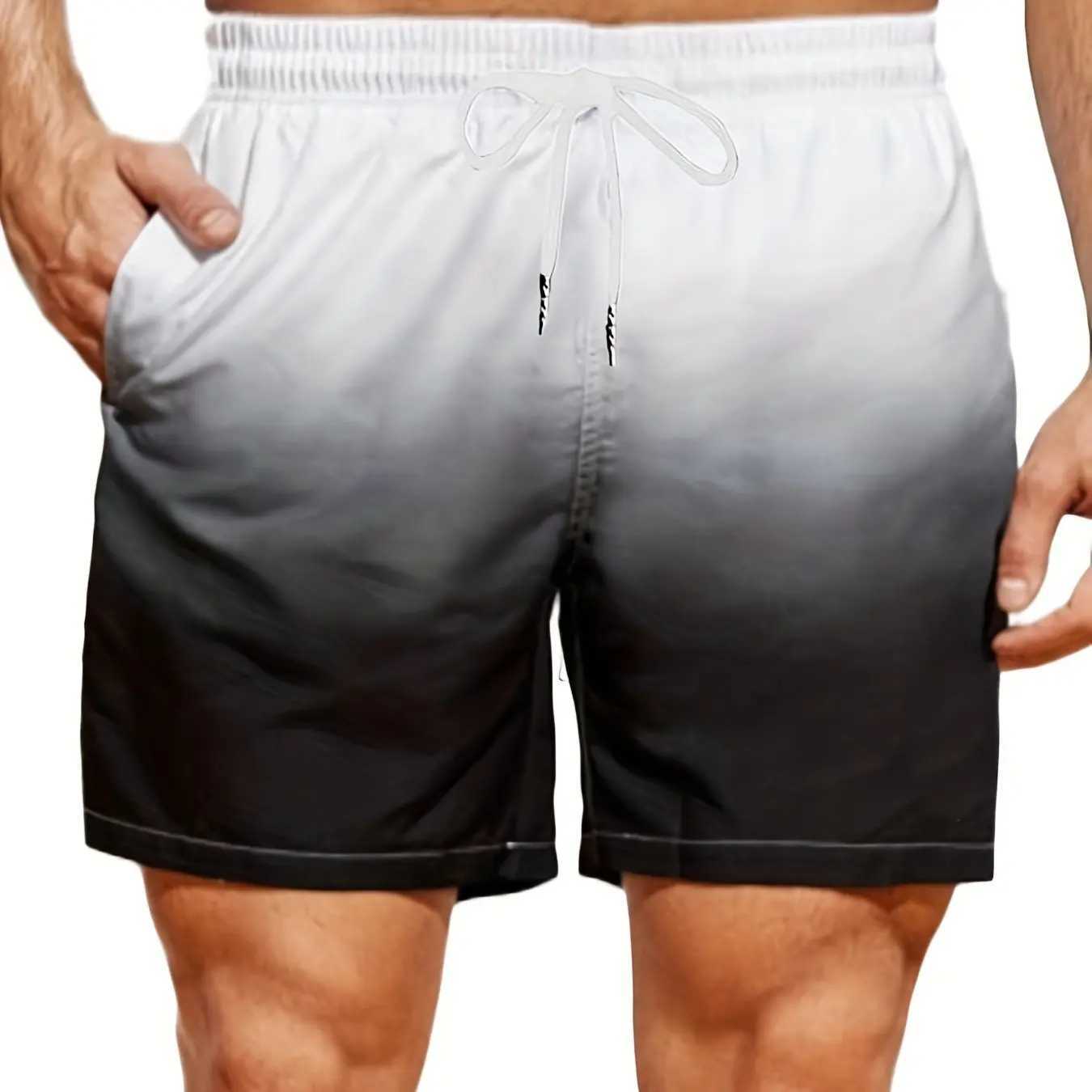 Mens Plus Size Gradient Color Shorts Beach Pants Holiday Shorts Elastic Drawstring Sports Gym Short Pants Summer Beach ShortsT250304