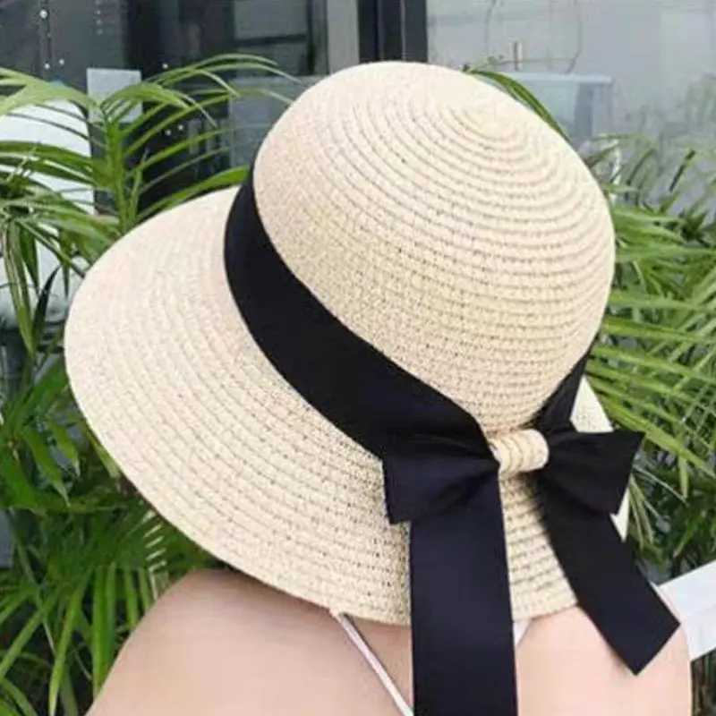 Summer Str Hat Ribbon Bowknot Travel Beach Sun Hat Women Foldable Cs Panama Beach CXJ250304
