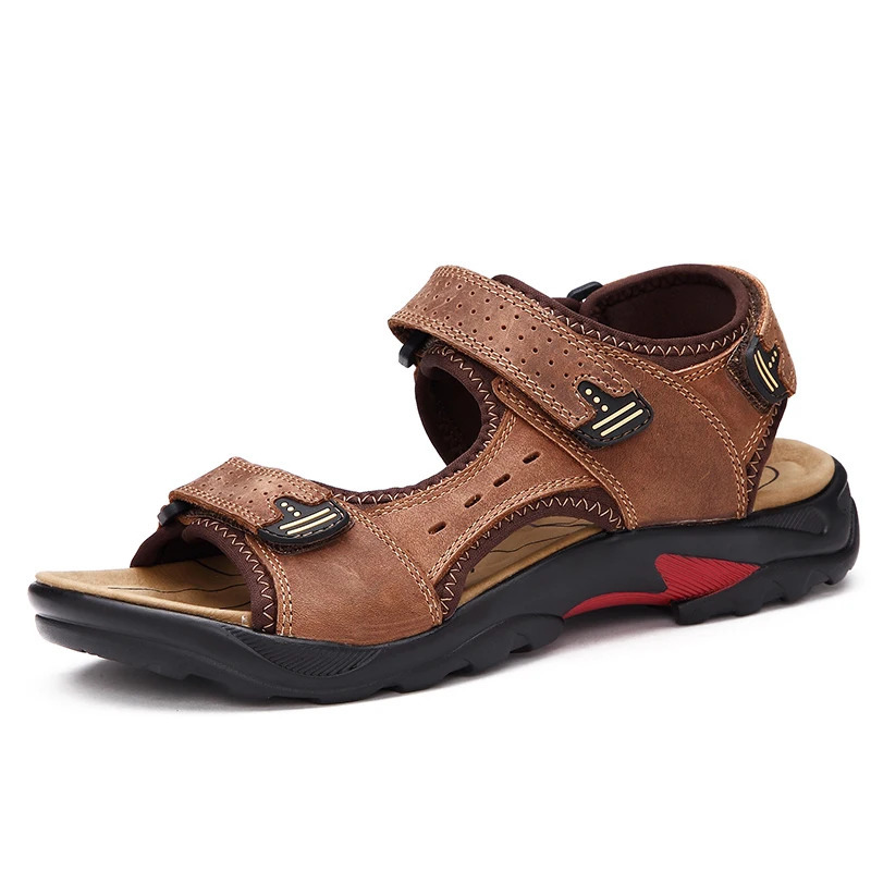 men sandals summer shoes genuine leather sandals beach shoes men cow leather sandals good quality plus size 38-48 250303