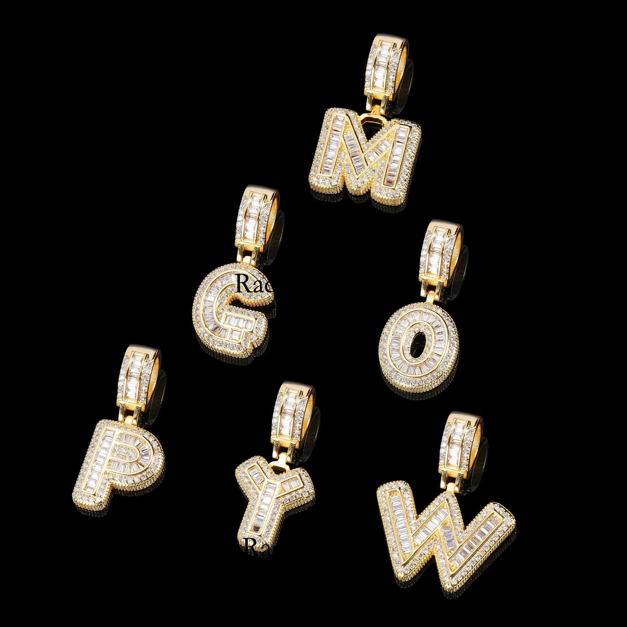 Dropshipping Iced Out Initials Rock Sugar Letter Pendant Men's Hip Hop Gold Plating Name Necklace for Men With Rope Chain