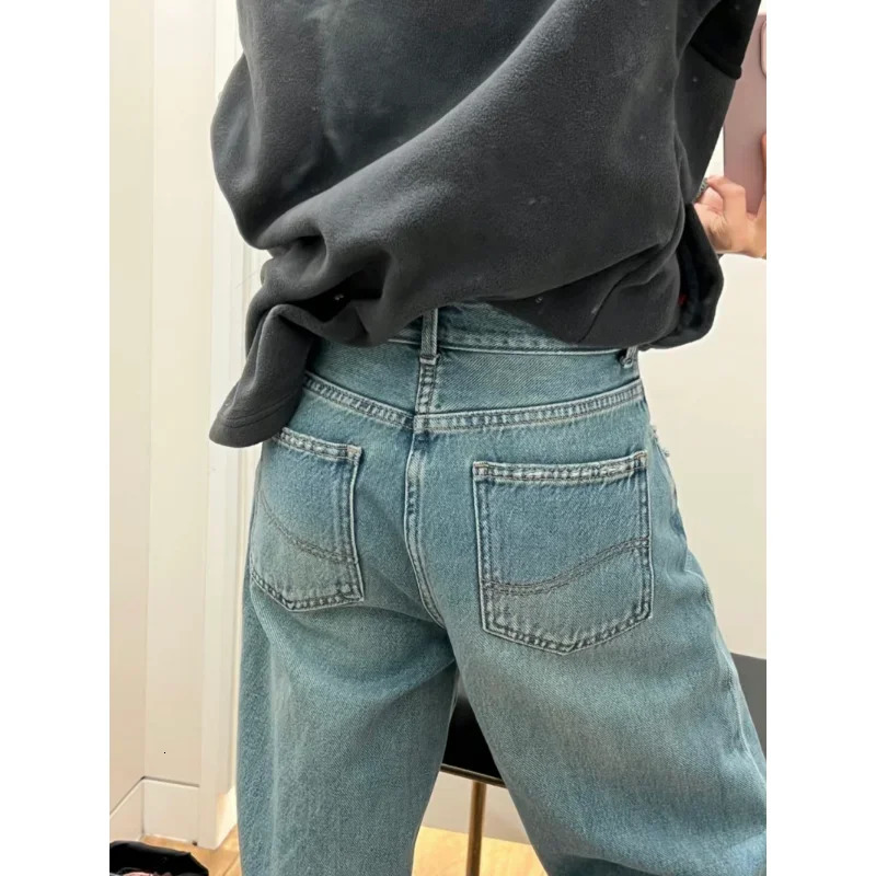 Streetwear Female Trousers Wide Leg Jeans for Women Blue High Waisted Denim Pants Y2k Womens Clothing 250227