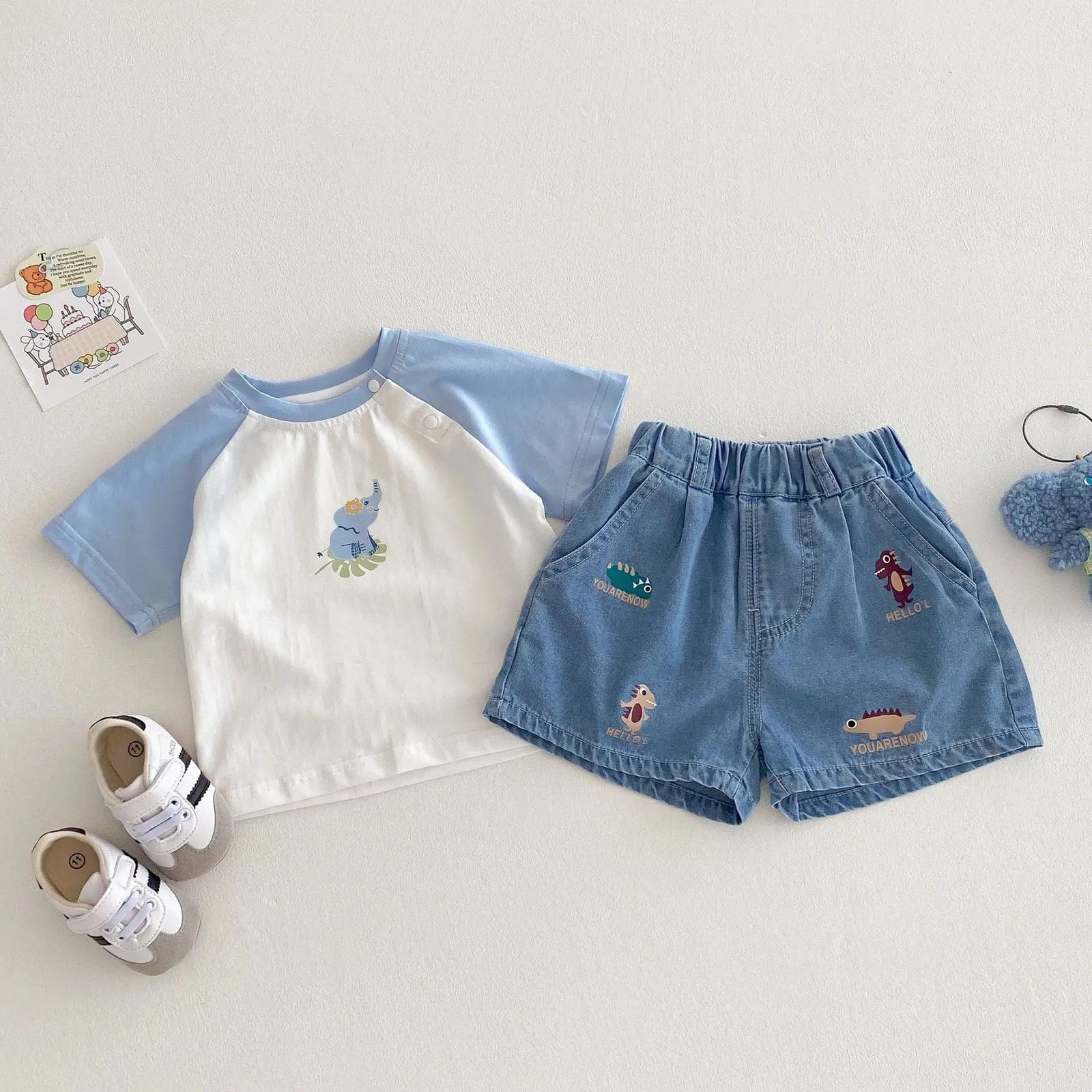 Milancel Stylish Denim Shorts for Kids Summer Baby Childrens Clothing 05Y Cute Embroidered Dinosaur Boys Casual 250303