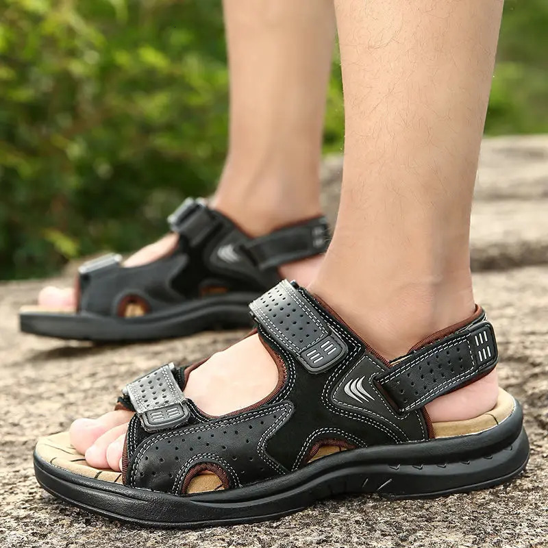 Camel Summer Leather Mens Sandals Trend Dual-use Leisure Beach Mens Flat Sandals Shallow Casual Shoes 250303