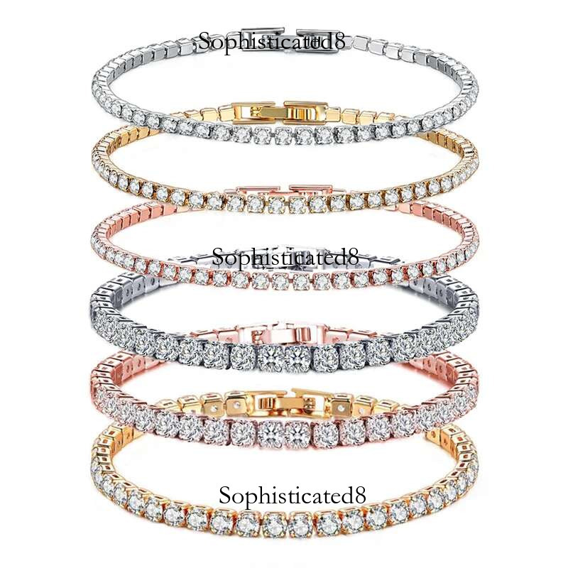 New Sterg Sier Hip Hop Fashion Women's Tennis Rose Gold Shining Cubic zirconia Bracelet Wedding Jewelry Gift