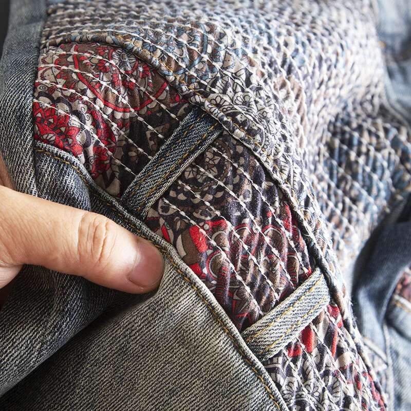 High-End Fashion Personality Men's Jeans With Patchwork Craftsmanship, Embroidery Design, And Printed Street Denim Pants