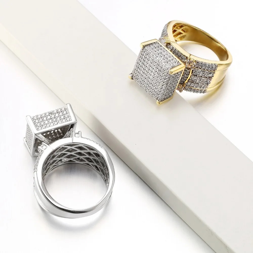 MenS Hip Hop Ring Cubic Zirconia Gold Rhodium Plated Rings For Man Wholesale Items Business Jewelry Drop 250227