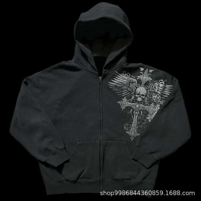 New Youth Trend Zipper Printed Loose Sports Autumn/Winter Hip Hop Top Coat