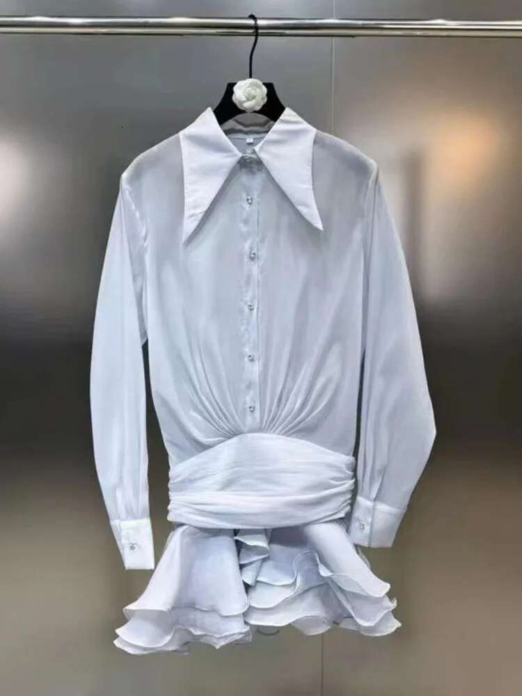 DEAT 2024 Spring Fashion New Shirt Dresses For Women Single Breasted Waist Lapel Long Sleeved Dress Female Trendy 11Xx8835
