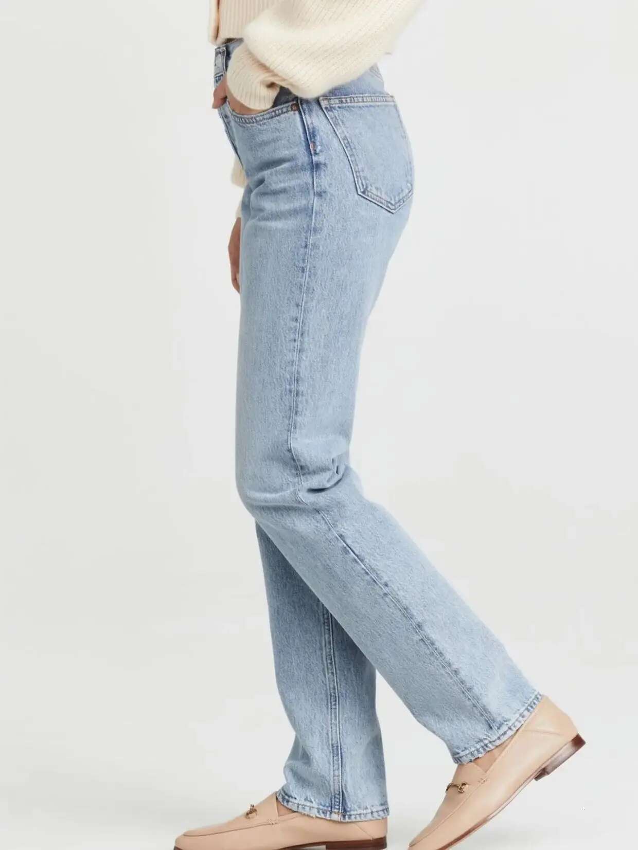 2023 New Women High Waisted Denim Pants Fashion Casual Straight Light Blue Jeans Streetwear