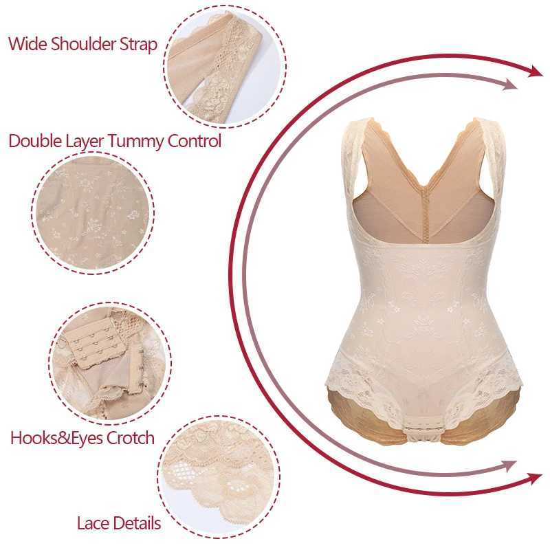 Floral Lace Shapewear Bodysuit for Women Tummy Firm Control Slimmer Open Bust Body Shapers Backless Butt Lifter UnderwearXJ250304