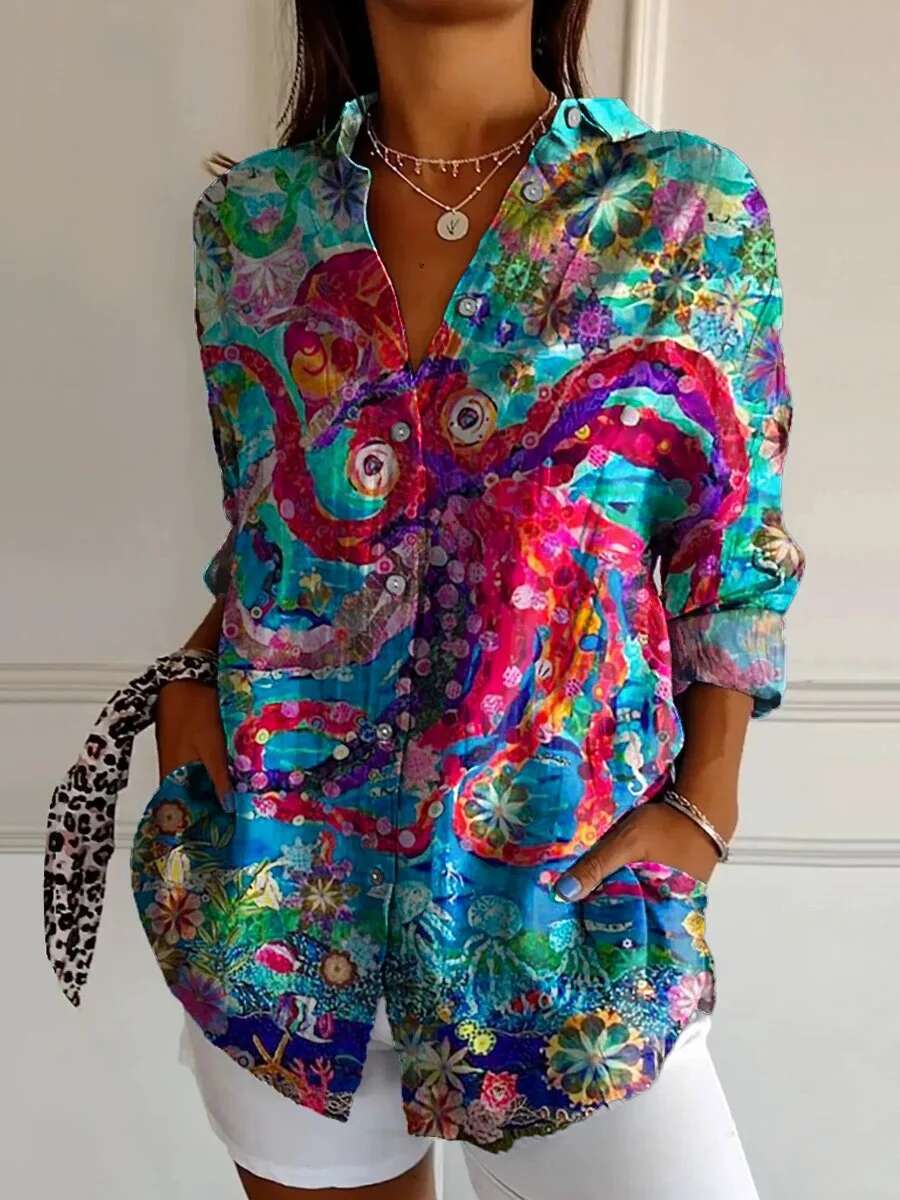 2024 And Tops Elegant Ral Shirt Octopus 3D Printing High Quality Long Sleeve Fashion Plus Size Women's Shirts