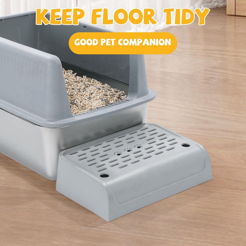 ABKP-Cat Litter Box Ramp With Filter Function, Double Layered Self-Cleaning Cat Litter Box Litter Trapper With Storage