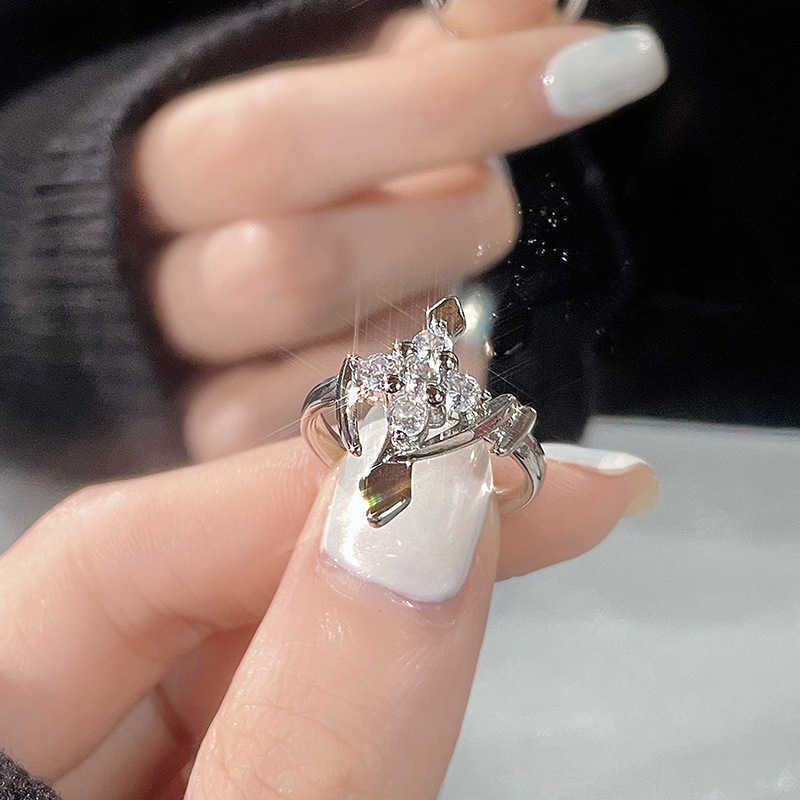 Couple Rings Small niche design sacred contract full diamond zircon high-end cross ring trendy and cool neutral index finger ring female H25303