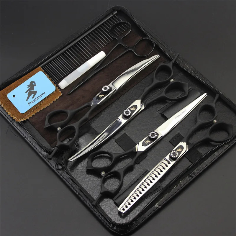 7inch big Tooth Black Pet grooming scissors setspet scissorsSTRAIHT THINNING CURVED scissors 4pcs/set 250304